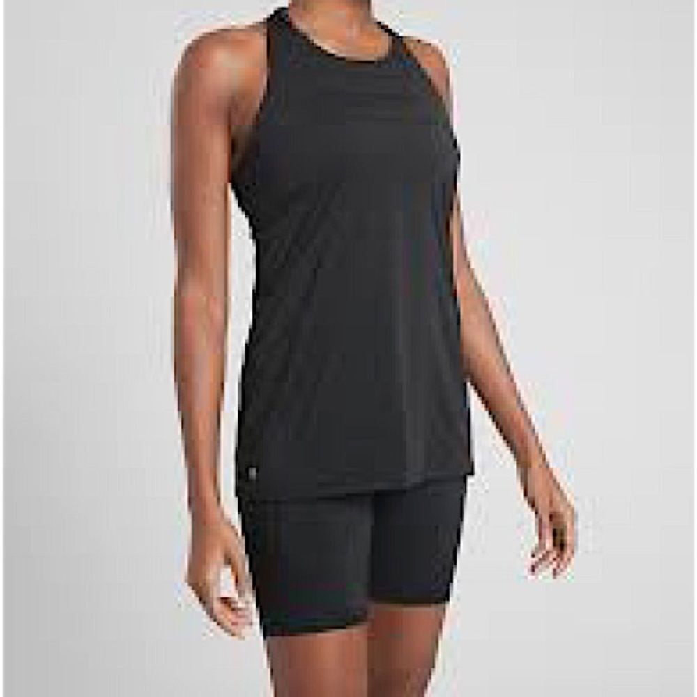 Athleta High Neck Chi Double Stripe Tank Top black running too-S